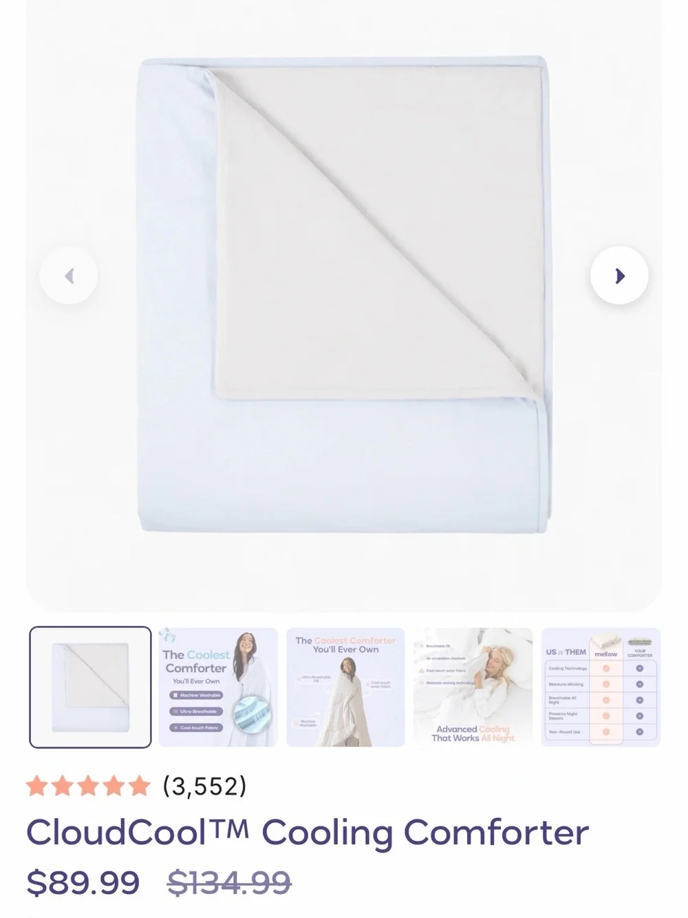 CloudCool™ Lightweight Cooling Comforter in Light Blue and Cream